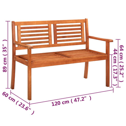 2-Seater Patio Bench with Cushion 47.2" Solid Eucalyptus Wood