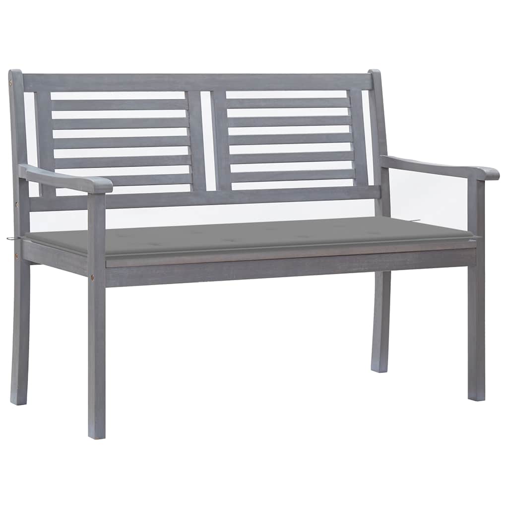 2-Seater Patio Bench with Cushion 47.2" Gray Eucalyptus Wood