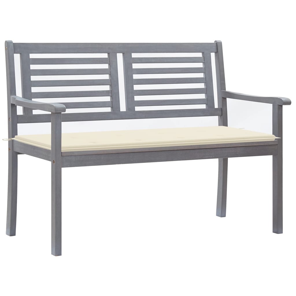 2-Seater Patio Bench with Cushion 47.2" Gray Eucalyptus Wood