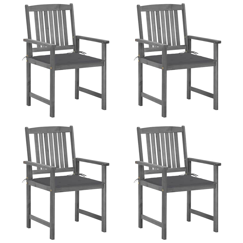 Patio Chairs with Cushions 4 pcs Gray Solid Acacia Wood