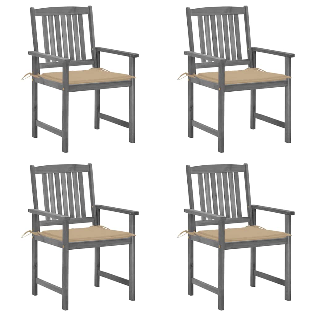Patio Chairs with Cushions 4 pcs Gray Solid Acacia Wood