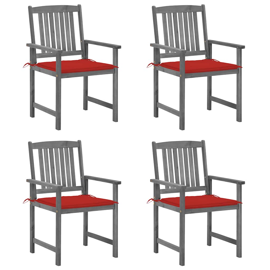 Patio Chairs with Cushions 4 pcs Gray Solid Acacia Wood