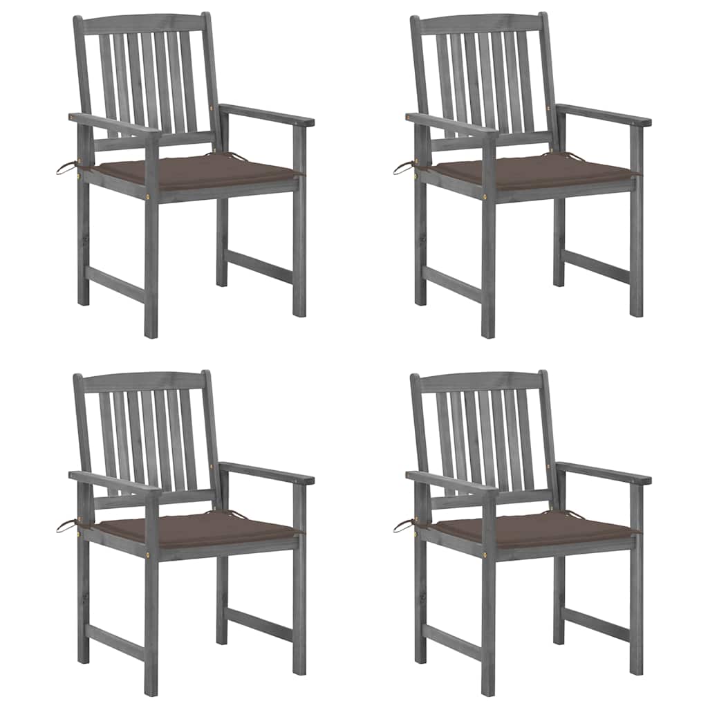 Patio Chairs with Cushions 4 pcs Gray Solid Acacia Wood