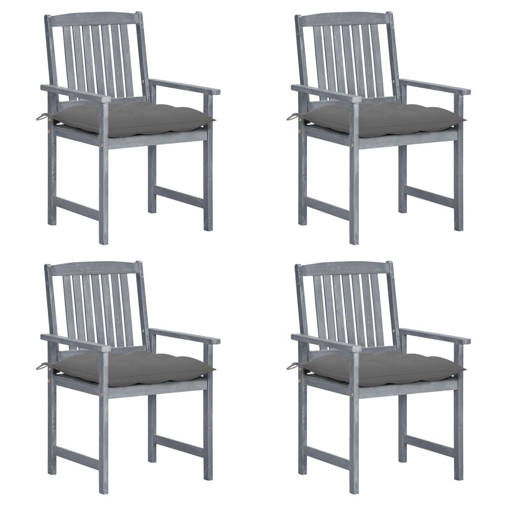 Patio Chairs with Cushions 4 pcs Gray Solid Acacia Wood