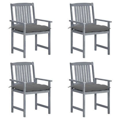 Patio Chairs with Cushions 4 pcs Gray Solid Acacia Wood