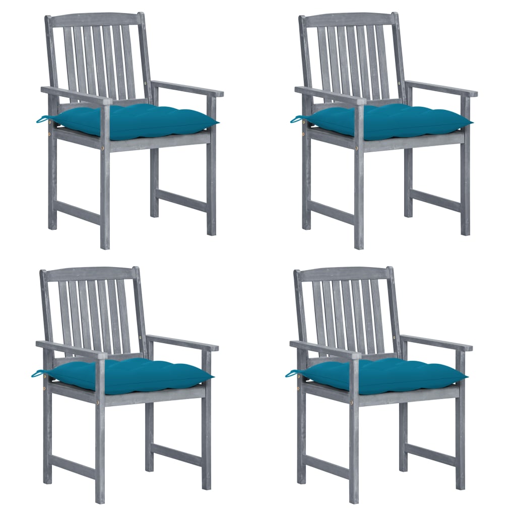 Patio Chairs with Cushions 4 pcs Gray Solid Acacia Wood