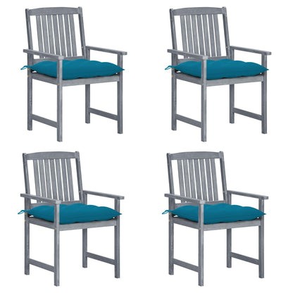 Patio Chairs with Cushions 4 pcs Gray Solid Acacia Wood
