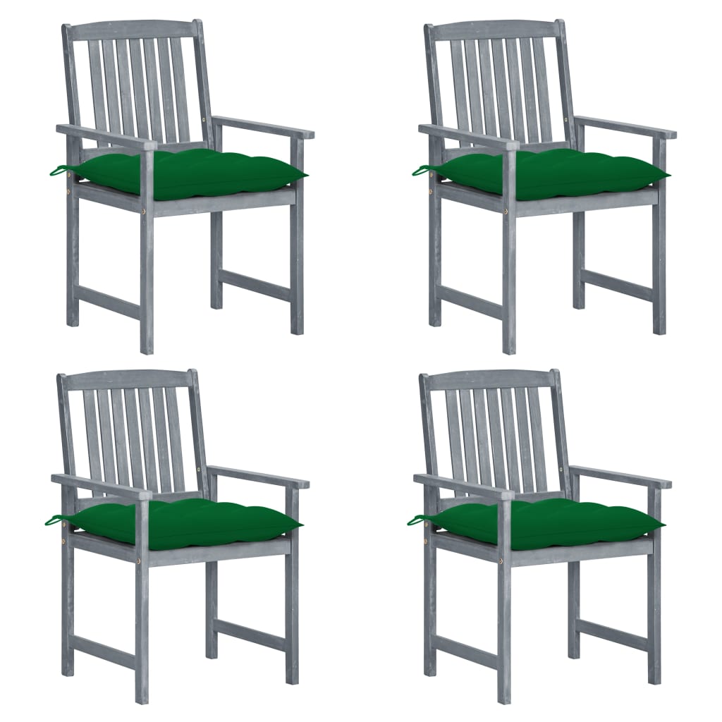 Patio Chairs with Cushions 4 pcs Gray Solid Acacia Wood