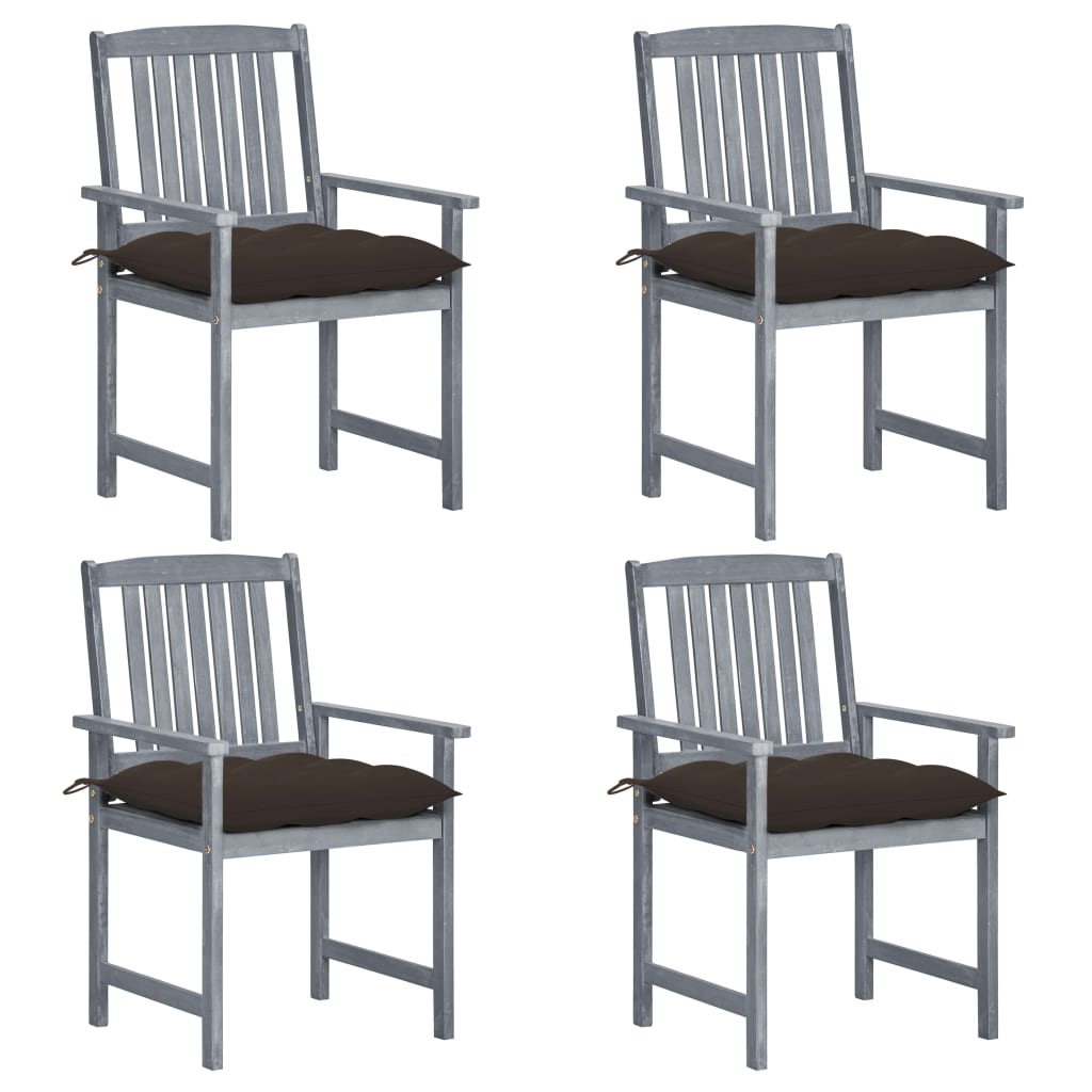 Patio Chairs with Cushions 4 pcs Gray Solid Acacia Wood