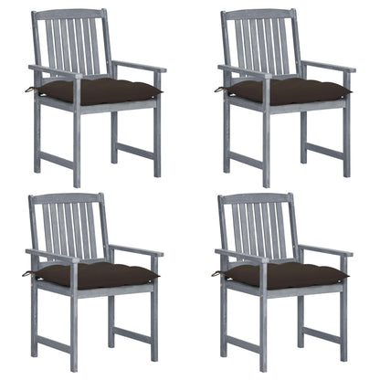 Patio Chairs with Cushions 4 pcs Gray Solid Acacia Wood