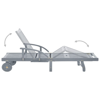 Patio Sun Lounger with Cushion Solid Acacia Wood