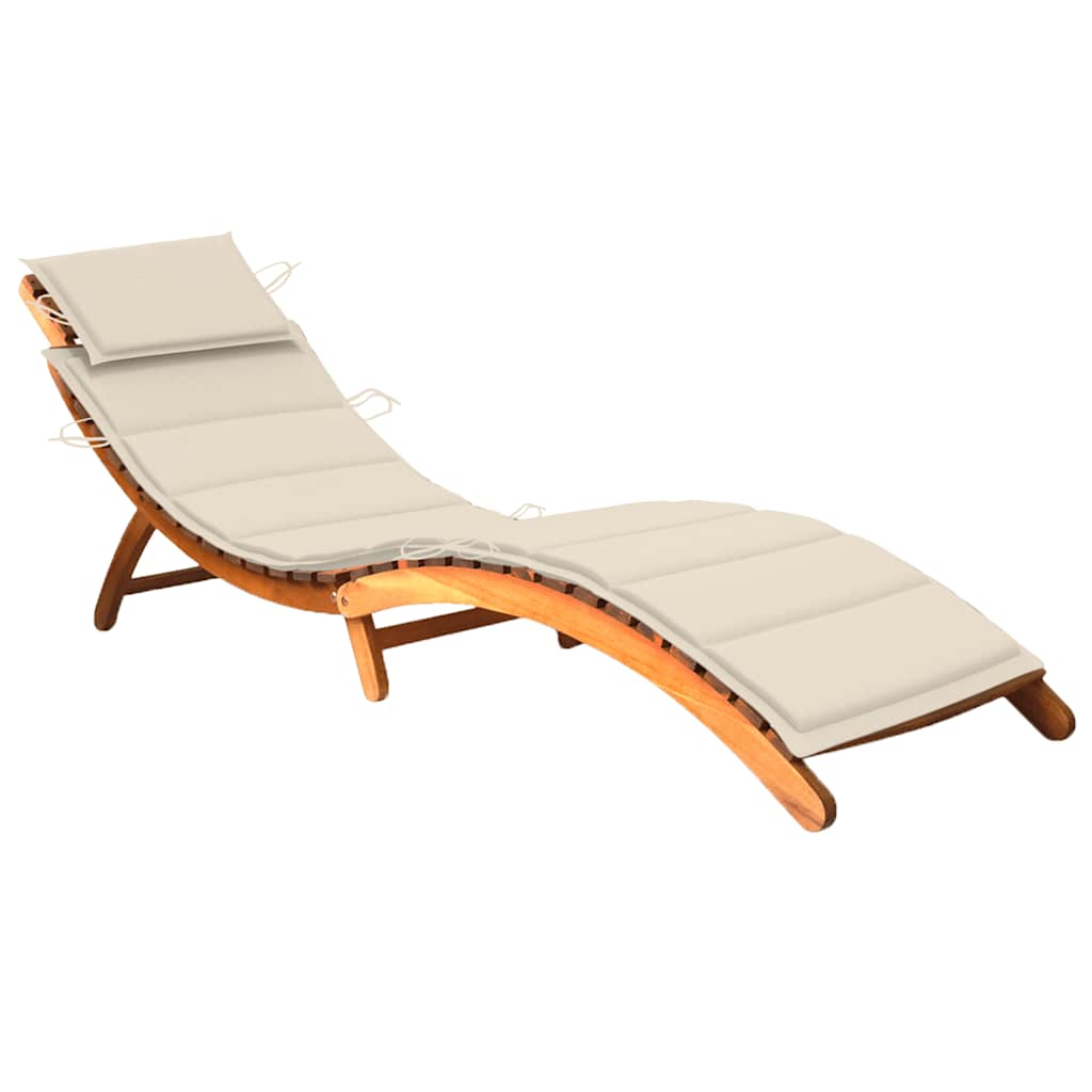 Patio Sun Lounger with Cushion Solid Acacia Wood