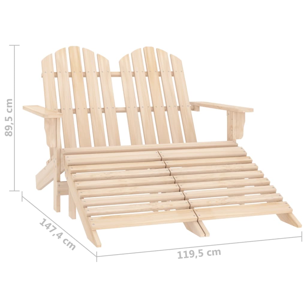 Garden Chair | Natural Wood | Solid Fir Wood | 2-Seater | Detachable