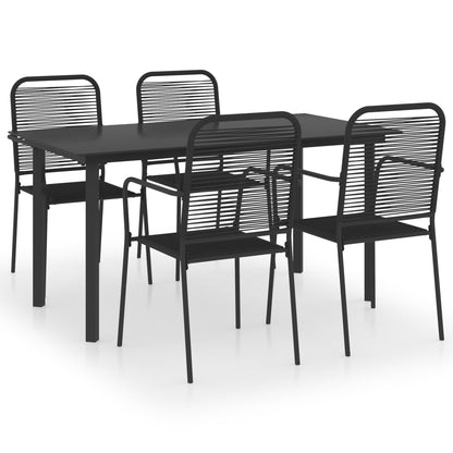 Garden Dining Set | Black | Powder-coated steel, glass, cotton rope