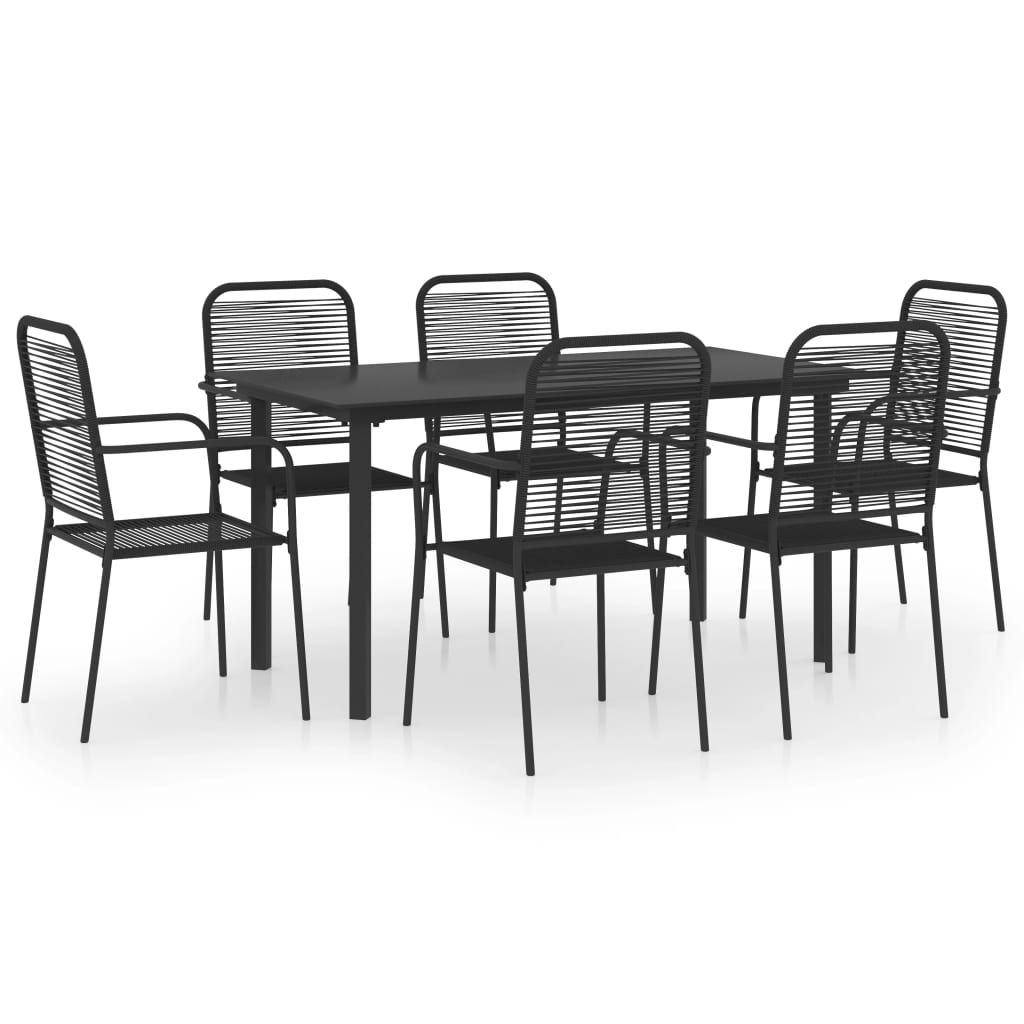 Garden Dining Set | Black | Powder-coated steel, glass, cotton rope