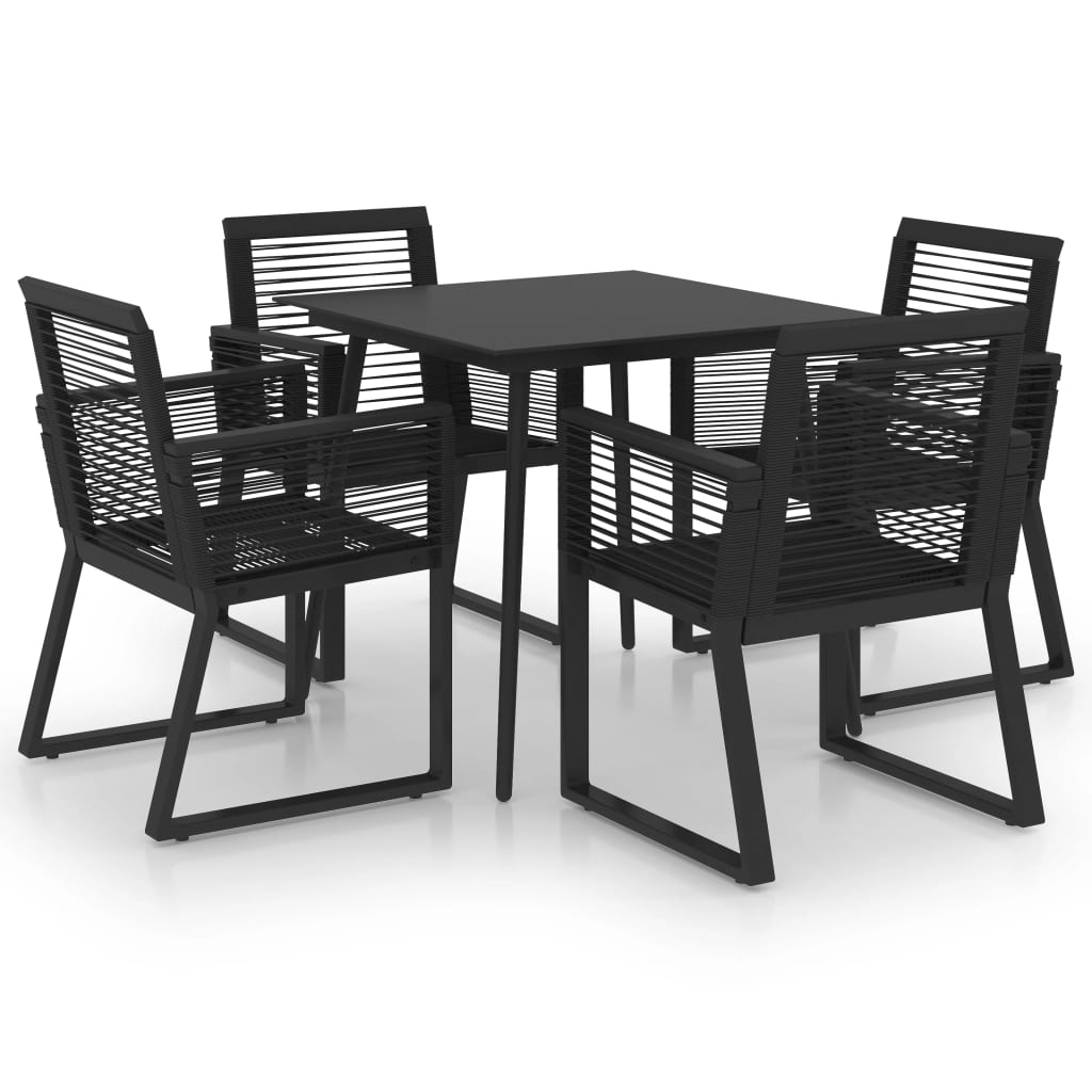 Dining Set | Black | PVC rattan, powder-coated steel, glass | Compact