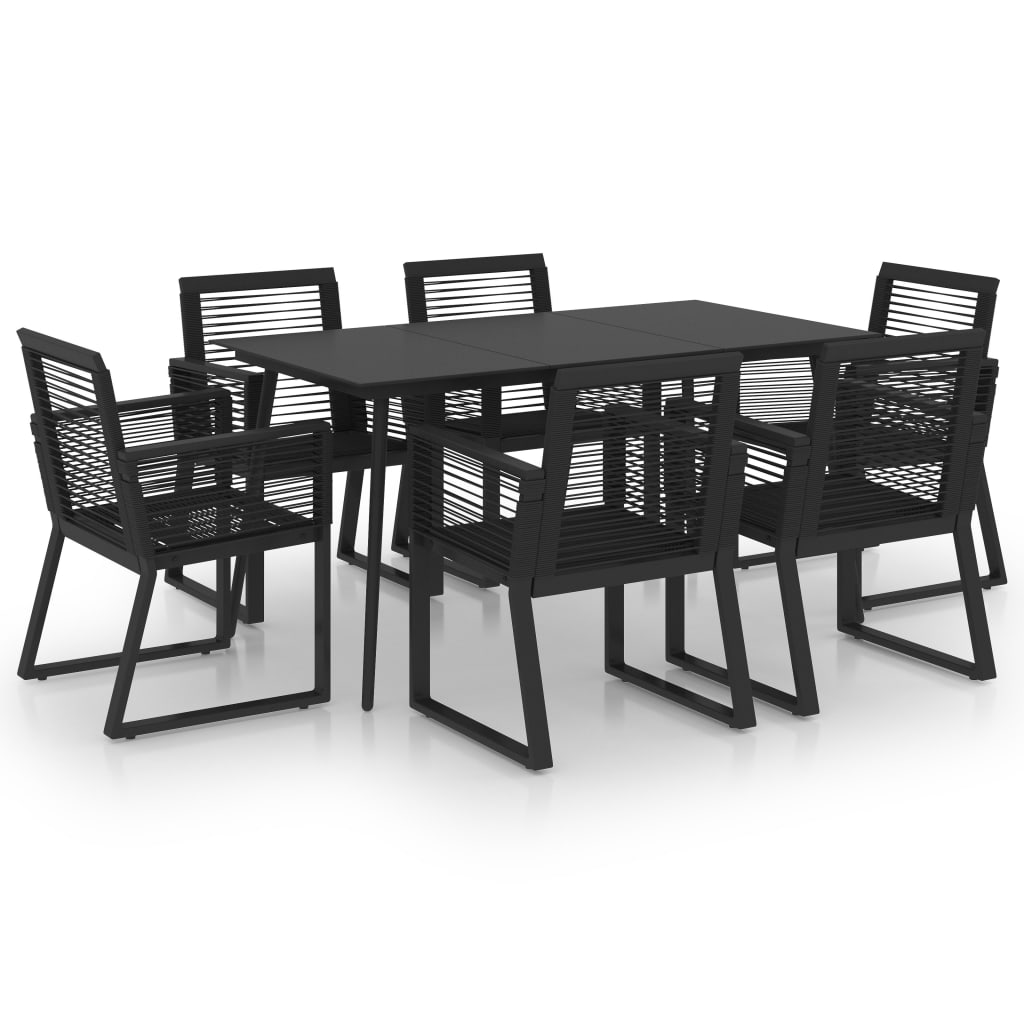 Dining Set | Black | PVC rattan, powder-coated steel, glass
