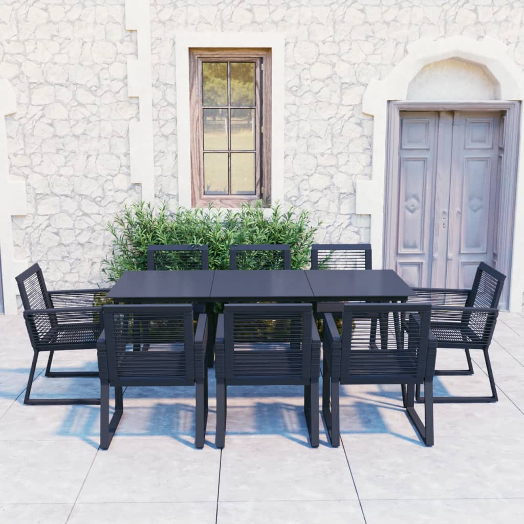 Dining Set | Black | PVC rattan, powder-coated steel, glass | 9 Piece Set