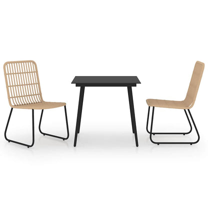 Dining Set | Oak and Black | Poly Rattan, Powder-Coated Steel, Glass