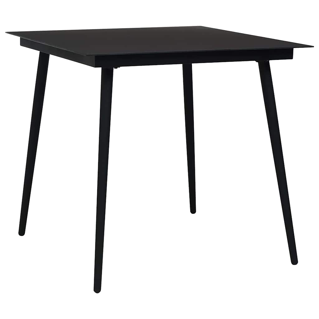 Dining Set | Oak and Black | Poly Rattan, Powder-Coated Steel, Glass
