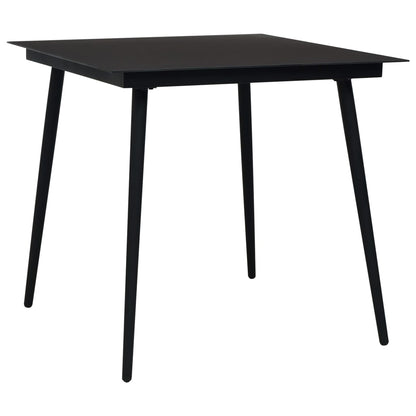 Dining Set | Oak and Black | Poly rattan, powder-coated steel, glass
