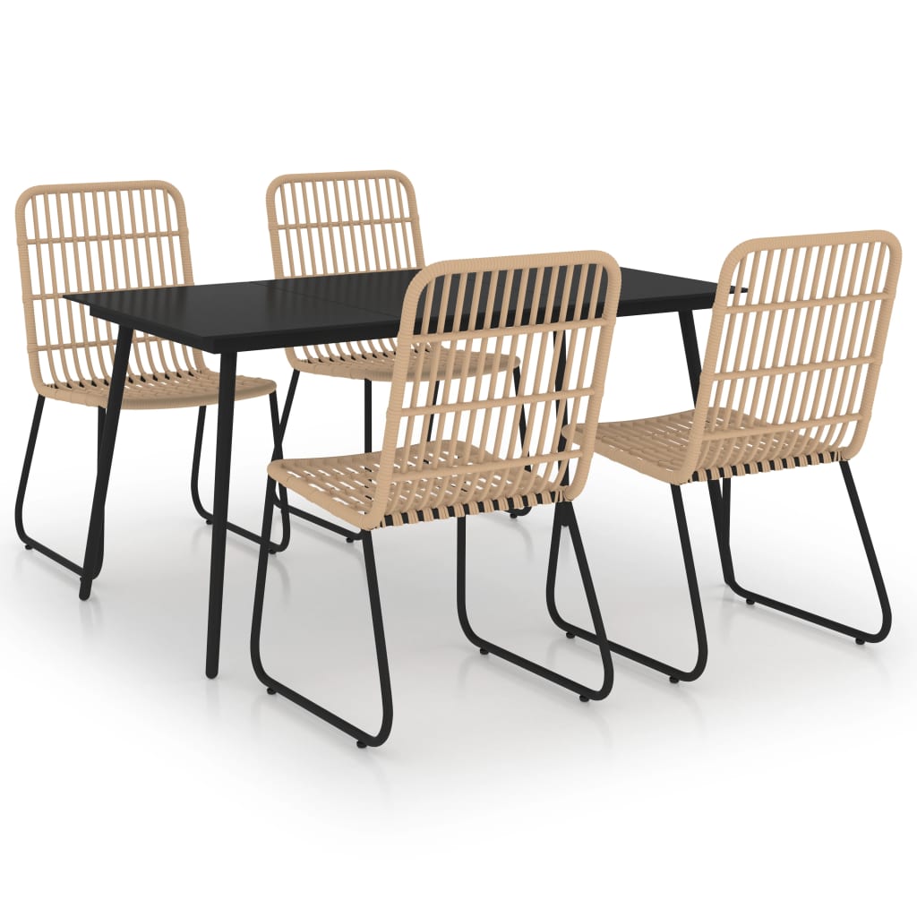 Dining Set | Oak and Black | Poly Rattan, Powder-Coated Steel, Glass
