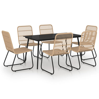 Dining Set | Oak and black | Poly rattan, powder-coated steel, glass