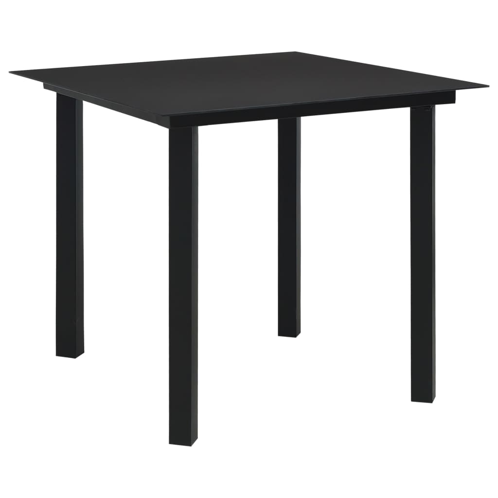 Dining Set | Oak and black | Poly rattan, powder-coated steel, glass