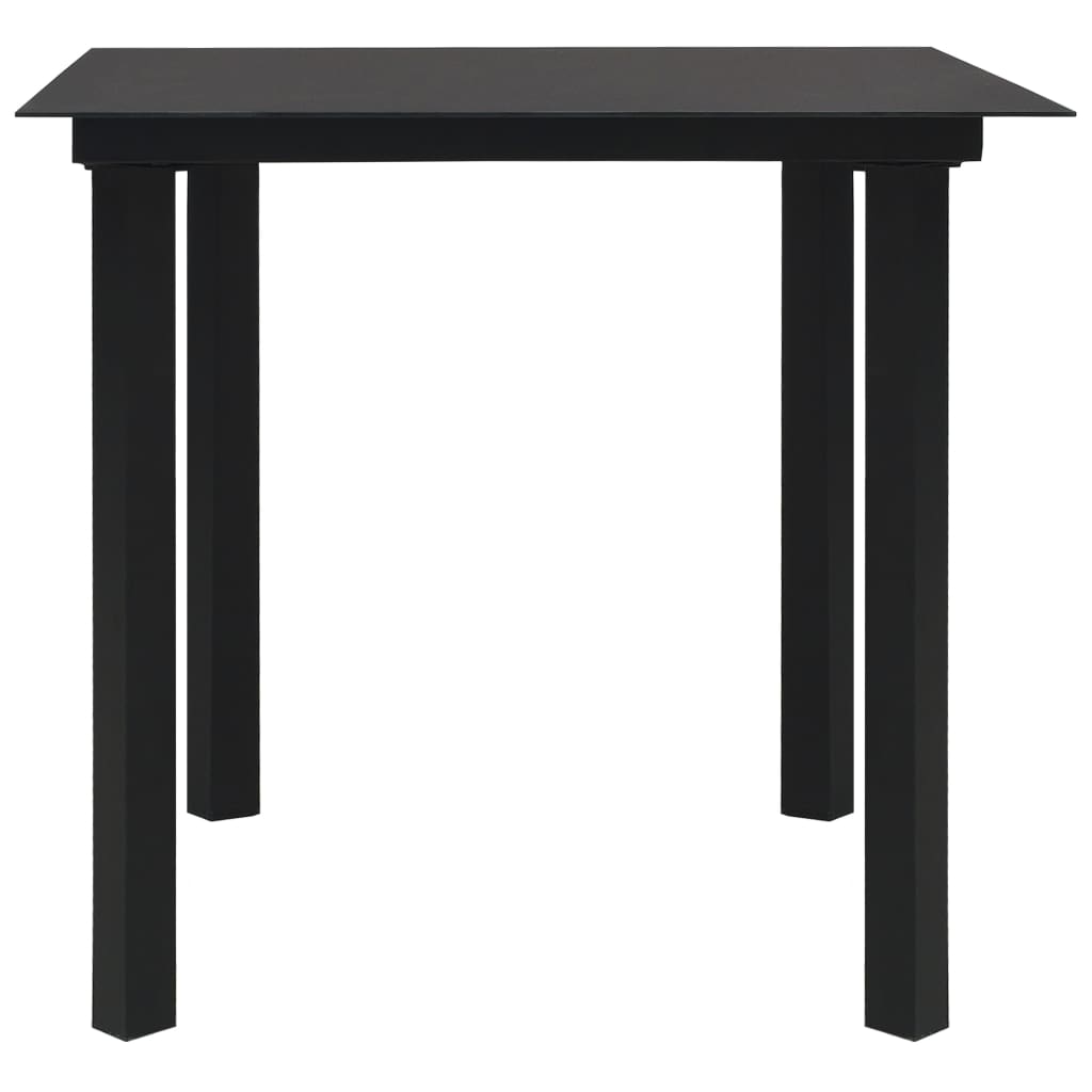 Dining Set | Oak and black | Poly rattan, powder-coated steel, glass