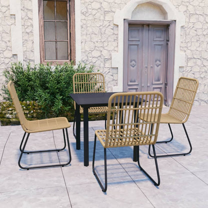 Dining Set | Oak and Black | Poly rattan, powder-coated steel, glass