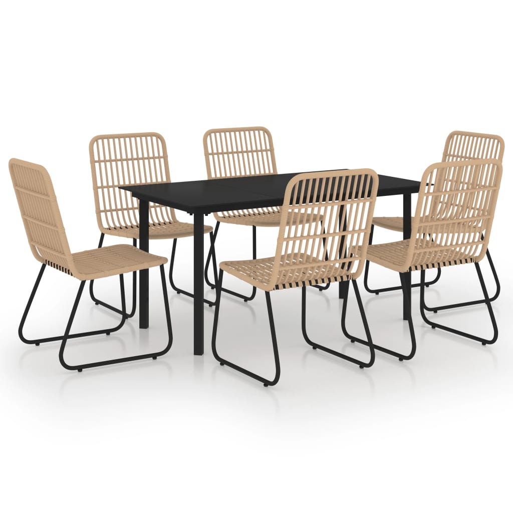 Dining Set | Oak and Black | Poly Rattan, Powder-Coated Steel, Glass