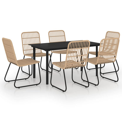 Dining Set | Oak and Black | Poly Rattan, Powder-Coated Steel, Glass