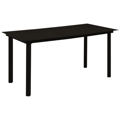 Dining Set | Oak and Black | Poly Rattan, Powder-Coated Steel, Glass