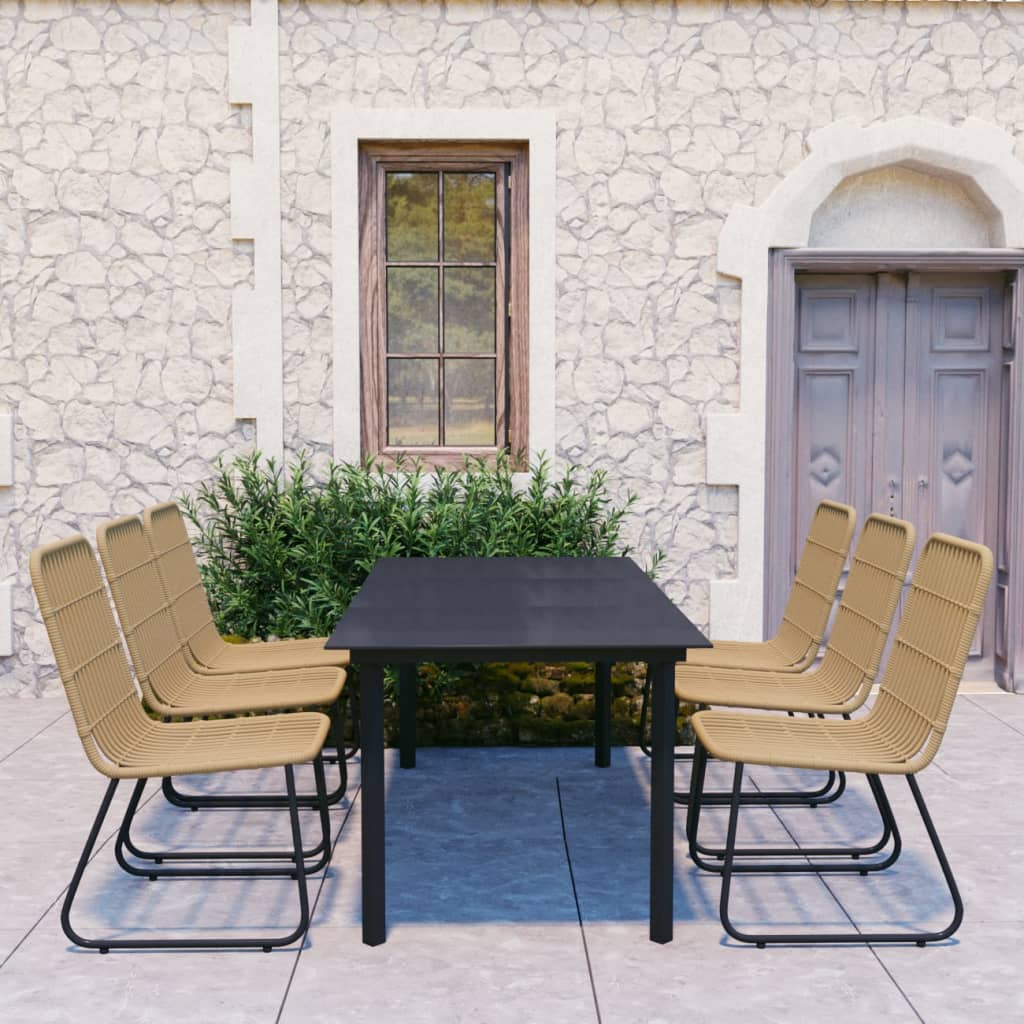 Dining Set | Oak and black | Poly rattan | 190 x 90 x 74 cm | Stackable