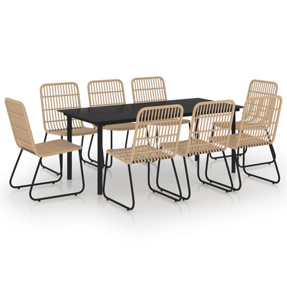 Dining Set | Oak and Black | Poly Rattan, Steel, Glass | Large