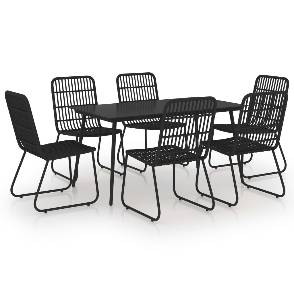 Dining Set | Black | Poly rattan, powder-coated steel, glass