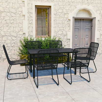 Dining Set | Black | Poly rattan, powder-coated steel, glass
