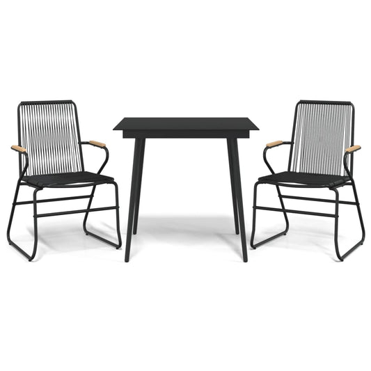 3 Piece Garden Dining Set Black PVC Rattan