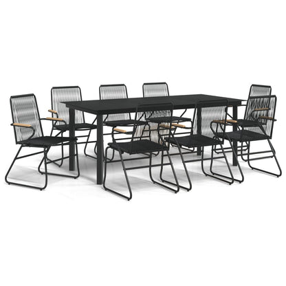 9 Piece Garden Dining Set Black PVC Rattan