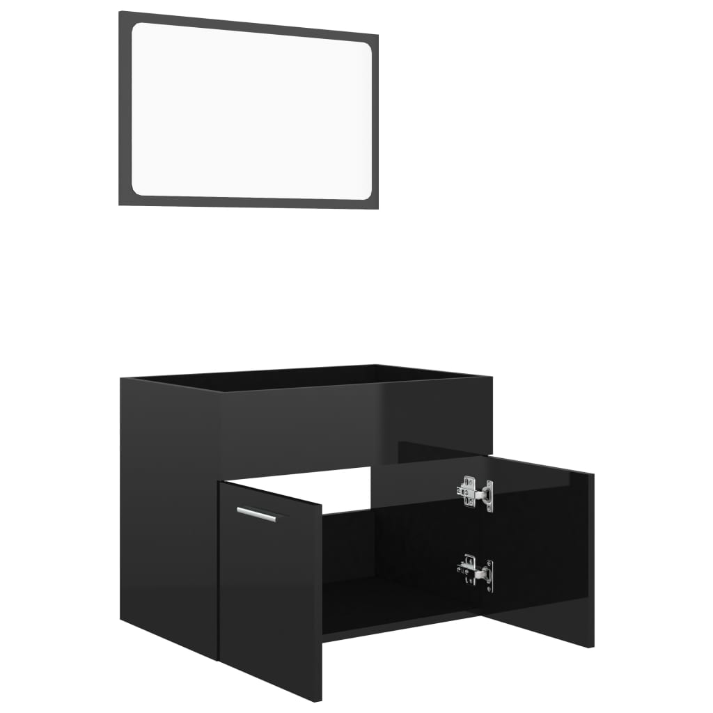 2 Piece Bathroom Furniture Set High Gloss Black Engineered Wood