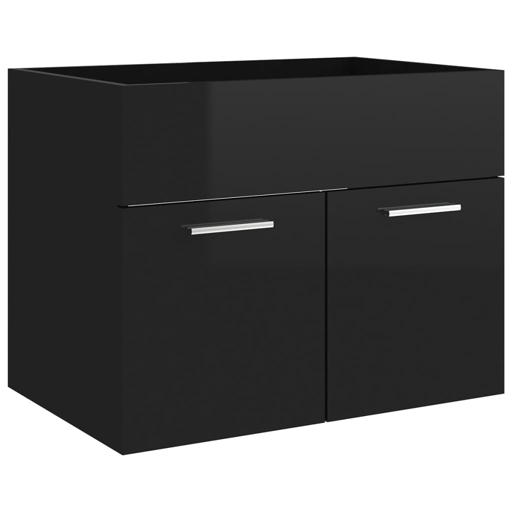 2 Piece Bathroom Furniture Set High Gloss Black Engineered Wood