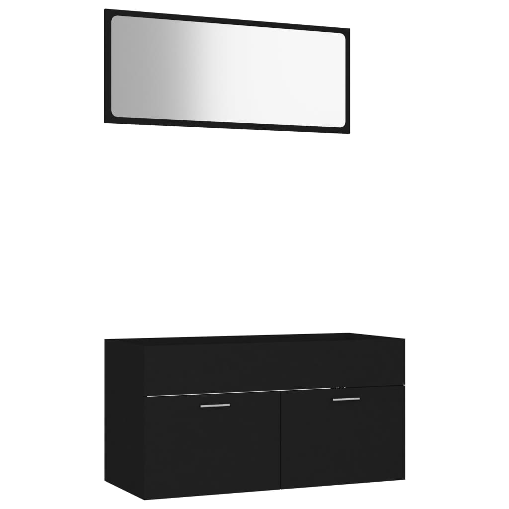 2 Piece Bathroom Furniture Set Black Engineered Wood