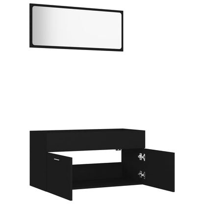 2 Piece Bathroom Furniture Set Black Engineered Wood