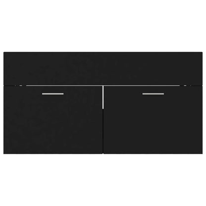 2 Piece Bathroom Furniture Set Black Engineered Wood