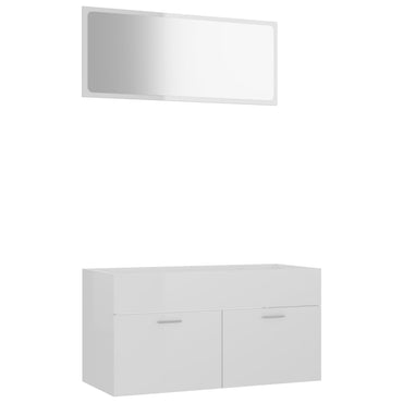 2 Piece Bathroom Furniture Set High Gloss White Engineered Wood