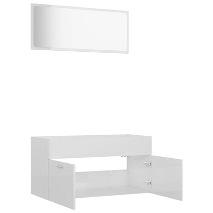 2 Piece Bathroom Furniture Set High Gloss White Engineered Wood