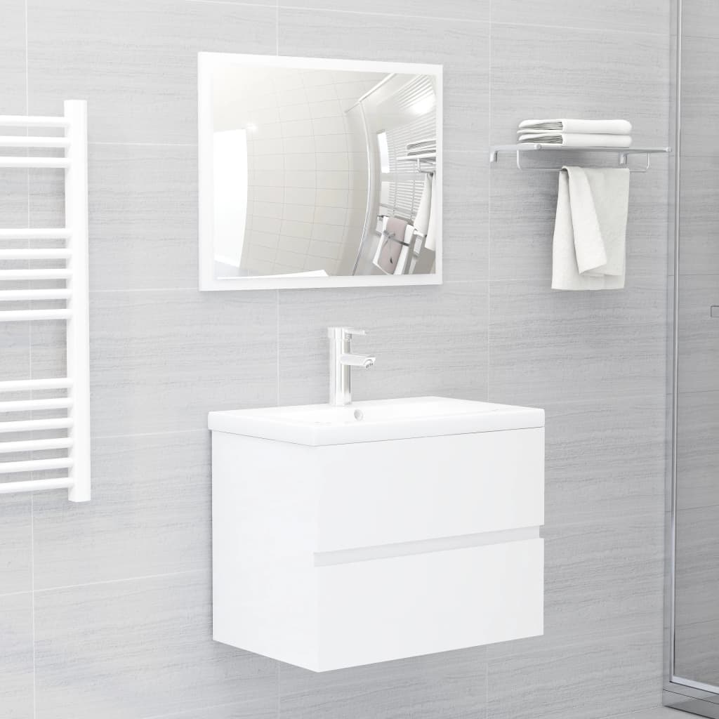 2 Piece Bathroom Furniture Set High Gloss White Engineered Wood