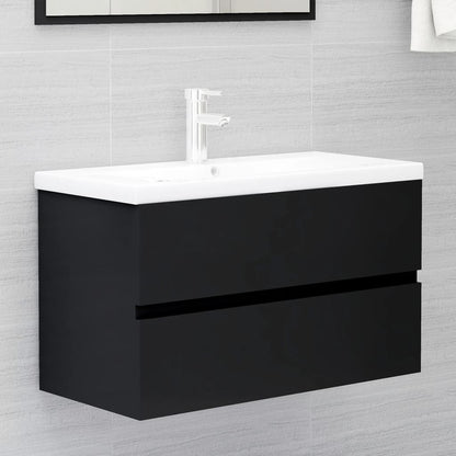 2 Piece Bathroom Furniture Set Black Engineered Wood