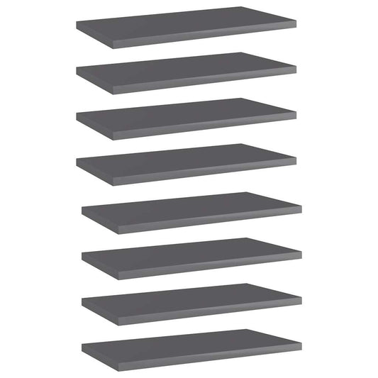 805153 vidaXL Bookshelf Boards 8 pcs High Gloss Grey 40x20x1,5 cm Engineered Wood