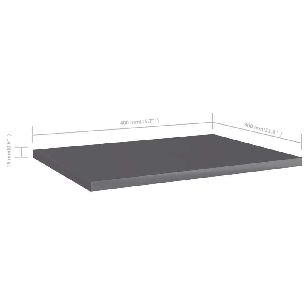 Bookshelf Boards 4 pcs High Gloss Gray 15.7"x11.8"x0.6" Engineered Wood